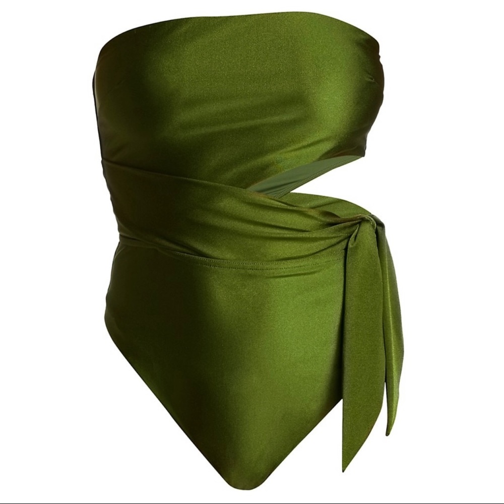 Zimmerman 'Brighton' Cutout Wrap One Piece Strapless Swimsuit Green Sz 6 (US)